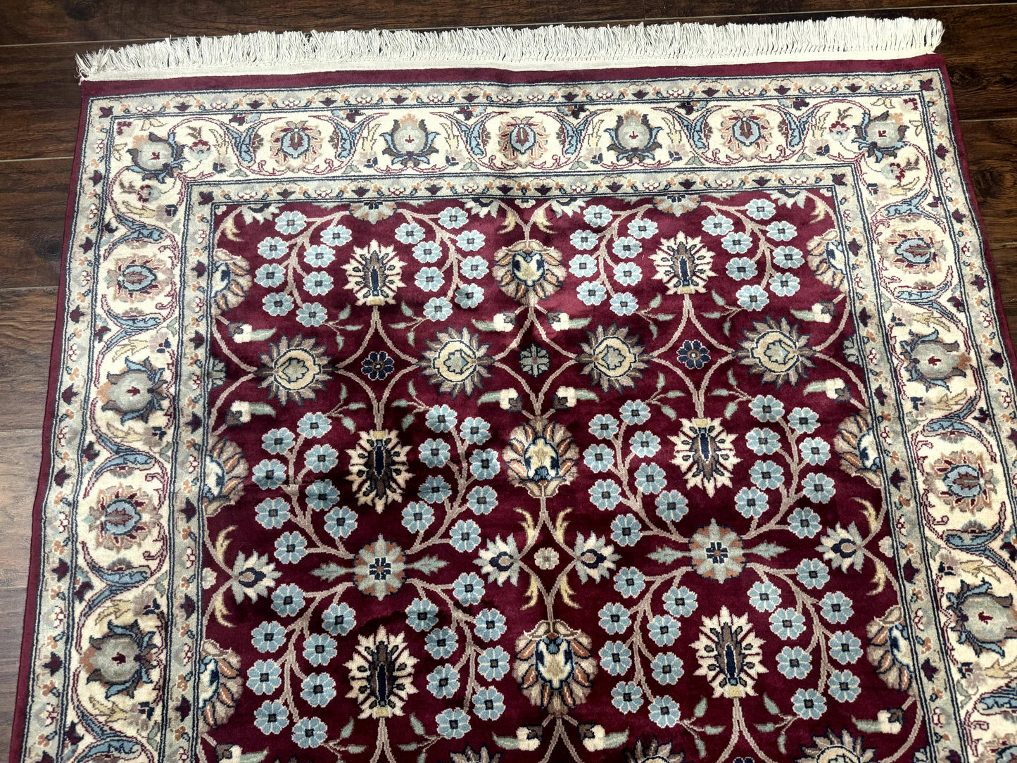 Pak Persian Rug 4x6, Floral Allover, Vintage Wool Carpet, Plum and Ivory