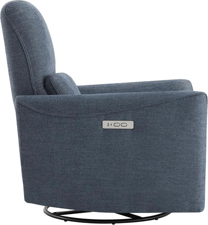 Ink Blue Power Swivel Glider Recliner With USB Charging