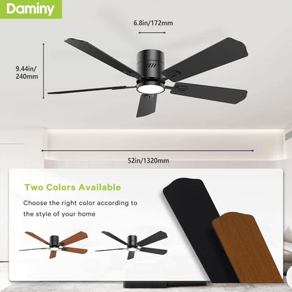 52 Inch Black Walnut DC Motor Ceiling Fan With Light Remote