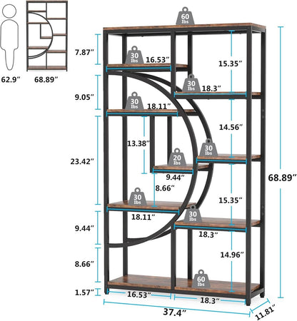 Industrial 5 Tier Etagere Bookcase Brown Rustic Finish