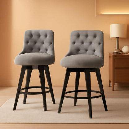 Flint Grey Upholstered Swivel Bar Stool 26 Inch Set Of 2