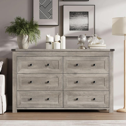 Six Drawer Dresser With Metal Handles Storage Unit