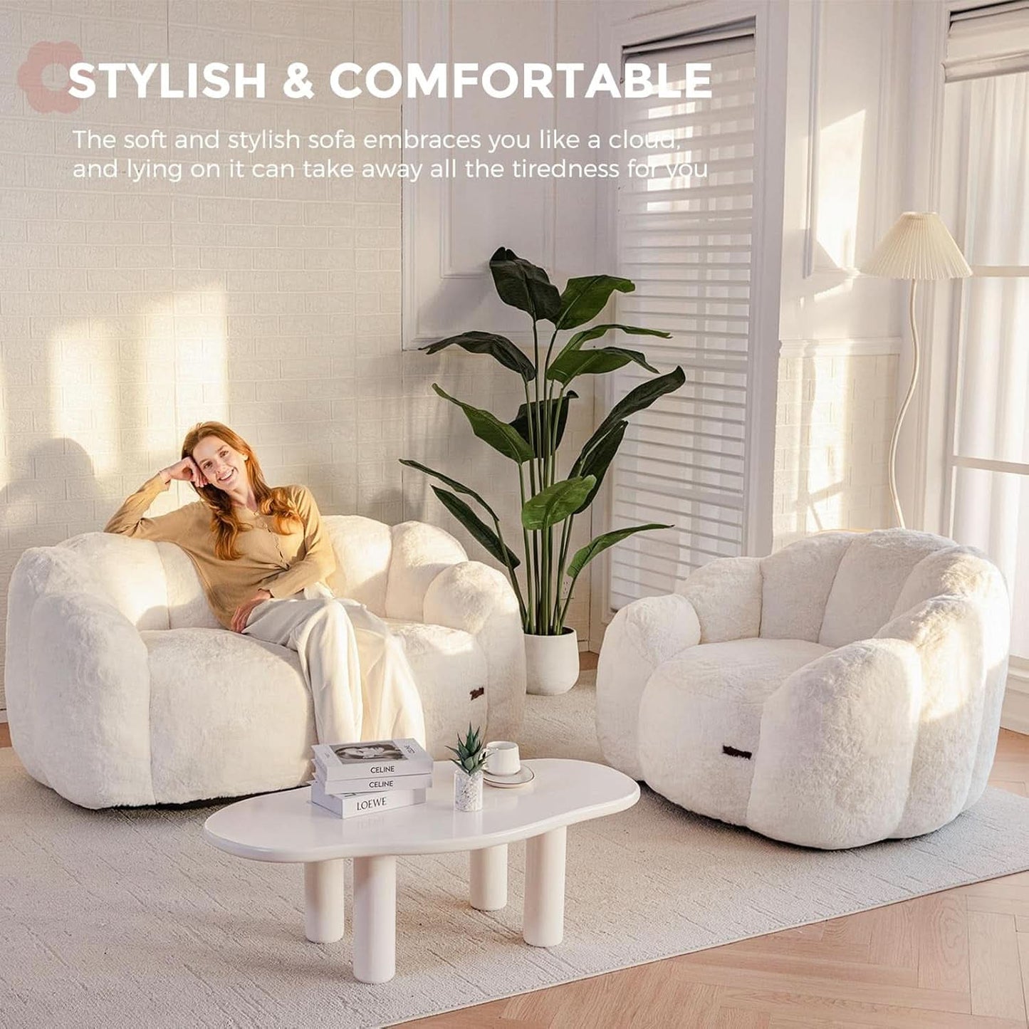Beige Floral Shaped Bean Bag Sofa For Adults Living Room
