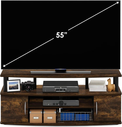 Jaya Amber Pine TV Stand for 55 Inch TV Open Shelves Black
