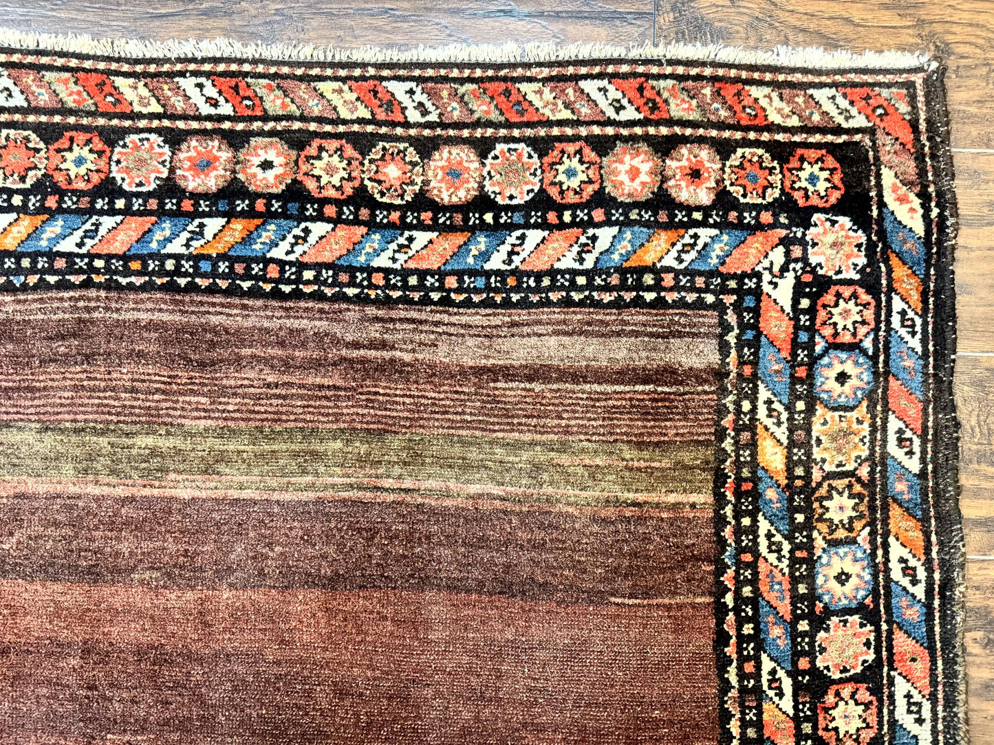 Antique Persian Rug 4x7, Sarab Tribal Wool Carpet, Brown and Multicolor, Handmade Wide Runner Rug 4 x 7, Open Field, Rainbow Border