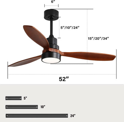 52 Inch Flush Mount Ceiling Fan With Lights Remote Control