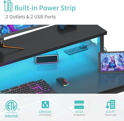 Black 40 Inch RGBIlluminated Gaming Desk With USB Ports
