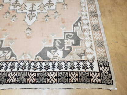 Antique Moroccan Rug 5x7 Tribal Carpet, Hand-Knotted Soft Wool Pile, 5 x 7 Area Rug, Berber Rug, Geometric Open Field Medallion, Pink Ivory