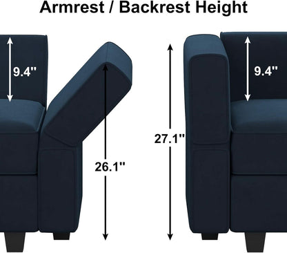 Modular Velvet Sectional Sofa Blue With Storage Ottoman