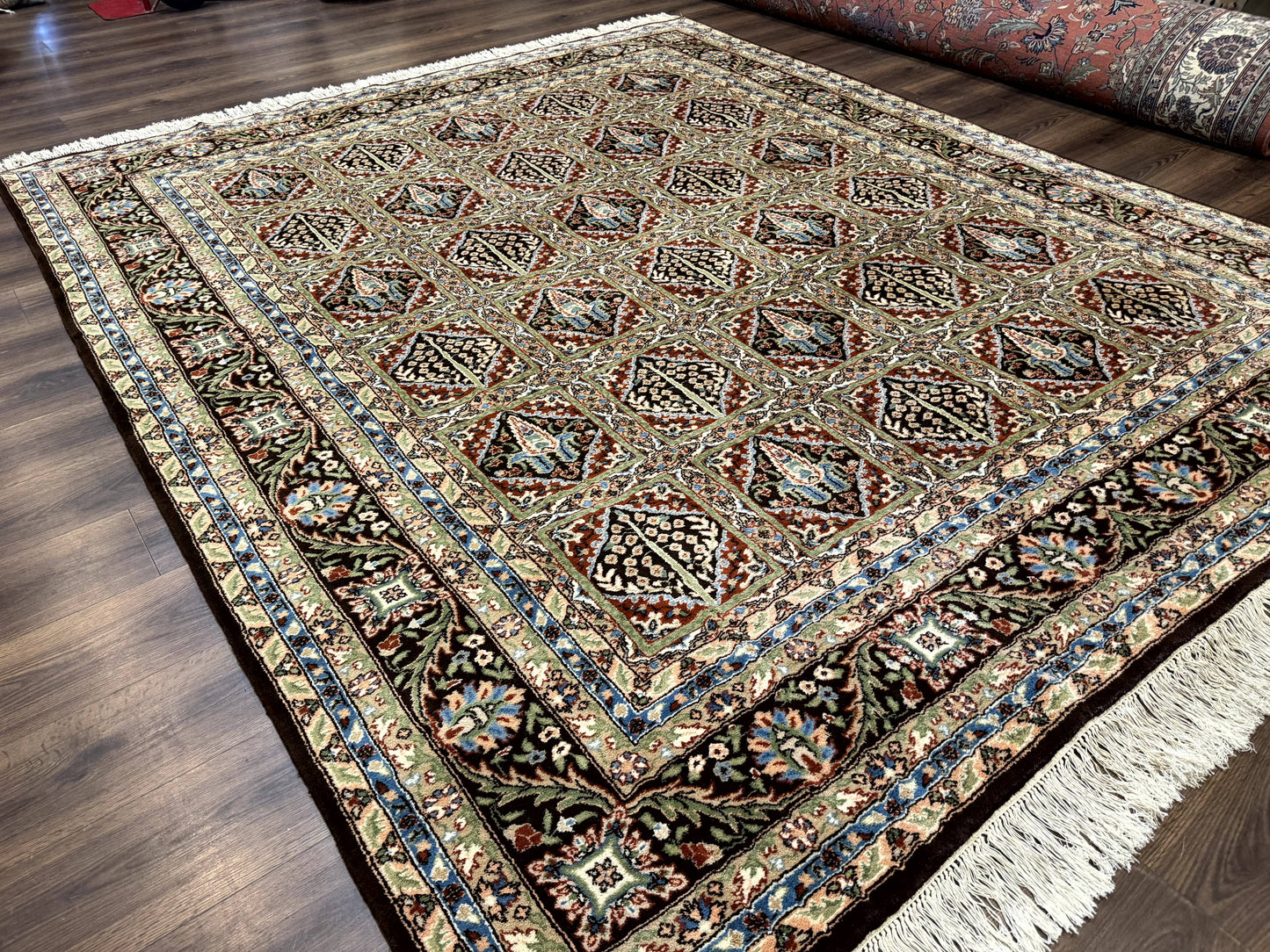 Sino Persian Rug 8x10, Panel Design, Brown, Multicolor, Wool, Cedar Trees