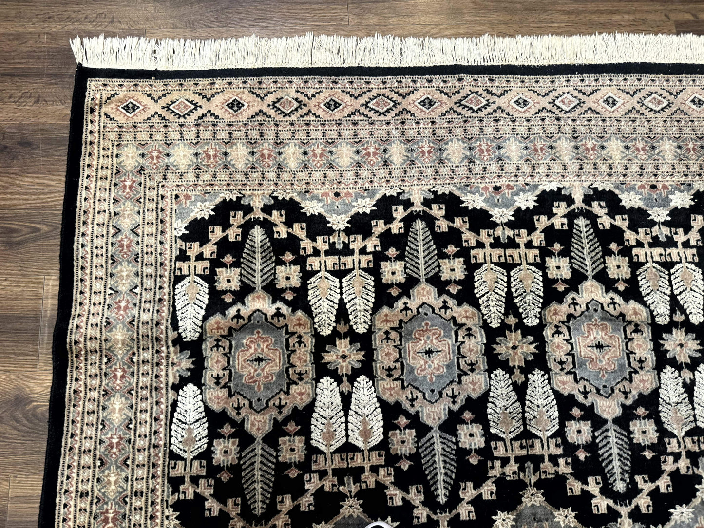 Turkoman Bokhara Rug 6x9, Pakistani Carpet, Black, Hand Knotted