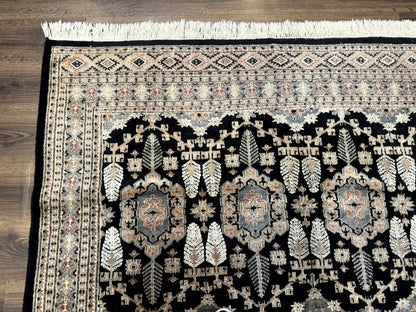Turkoman Bokhara Rug 6x9, Pakistani Carpet, Black, Hand Knotted