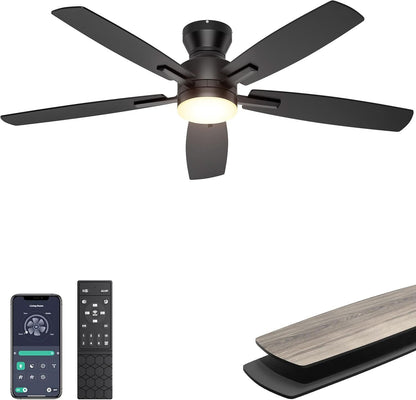 52 Inch Flush Mount Ceiling Fan With Remote App Control