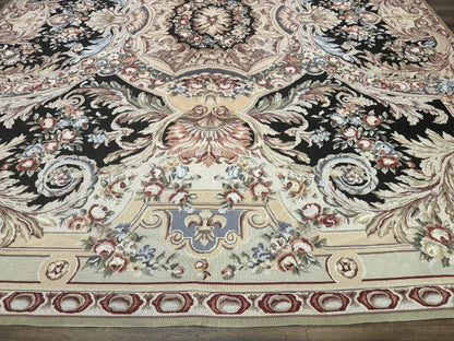 Wonderful Needlepoint Rug 10x14, Large Aubusson Carpet, Floral, Elegant, European Design