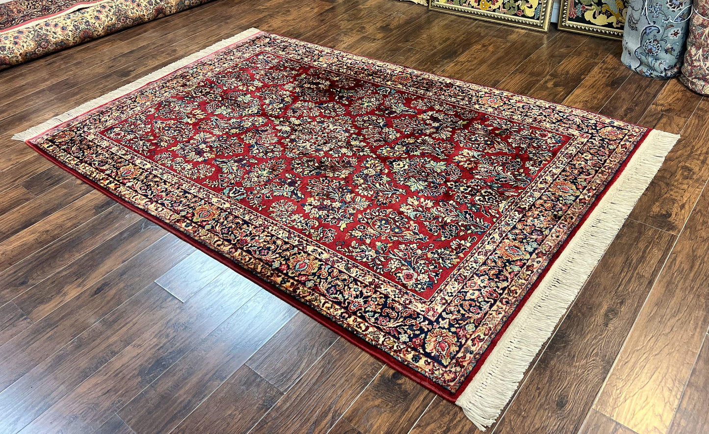 Karastan Rug 5.9 x 9 Red Sarouk #785, Wool Karastan Carpet, Original 700 Series, Vintage Karastan Oriental Rug Discontinued