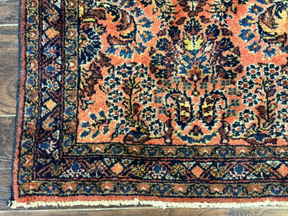 Antique Persian Lilihan Rug 2x4, Red, Floral, Wool, Handmade Lilian Persian Carpet