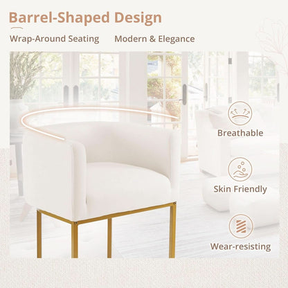 27 Inch Counter Height Bar Stools With Backrest And Arms Gold Metal Frames Beige Linen Upholstery