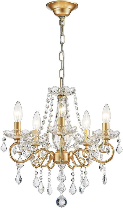 Gold Mini Crystal Chandelier With Five Bulbs Living Room