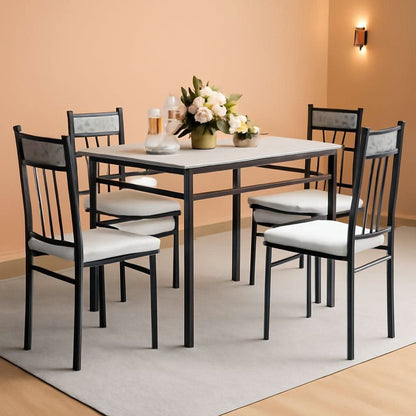 Grey Faux Marble Dining Table Set For 4 With Padded Chairs
