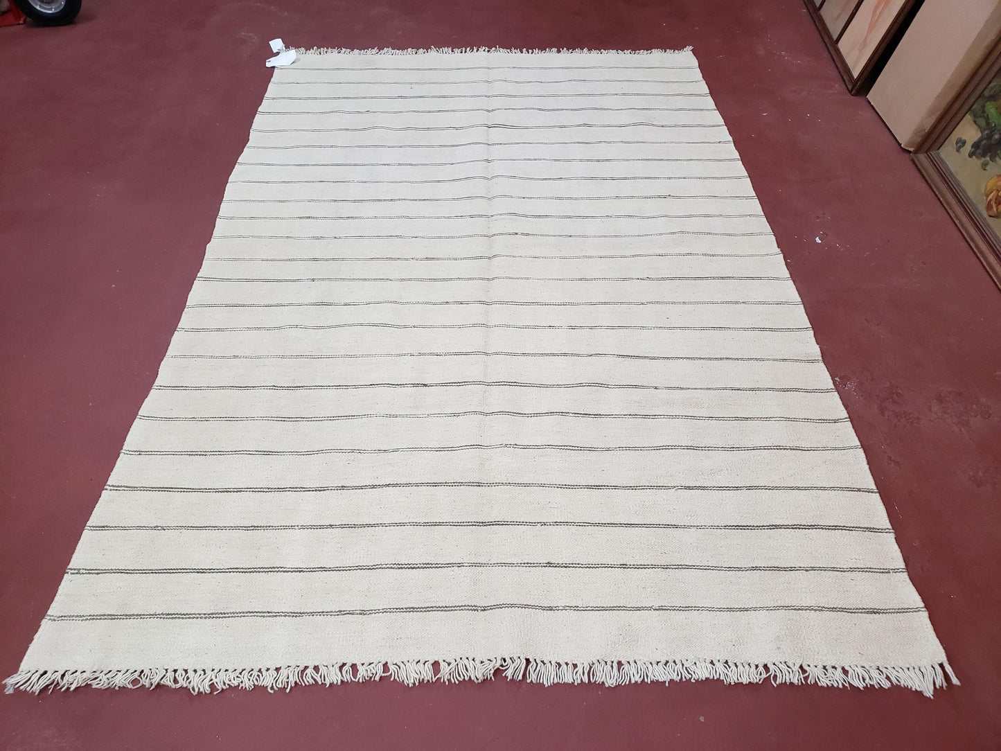 New Turkish Kilim Rug, Striped Area Rug, Southwestern Style, Off-white/Ivory Color, 5x8 Kilim Carpet, Hand-Knotted, Flatweave, Wool
