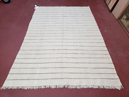 New Turkish Kilim Rug, Striped Area Rug, Southwestern Style, Off-white/Ivory Color, 5x8 Kilim Carpet, Hand-Knotted, Flatweave, Wool