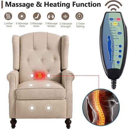Wingback Recliner Chair With Massage And Heat For Living Room