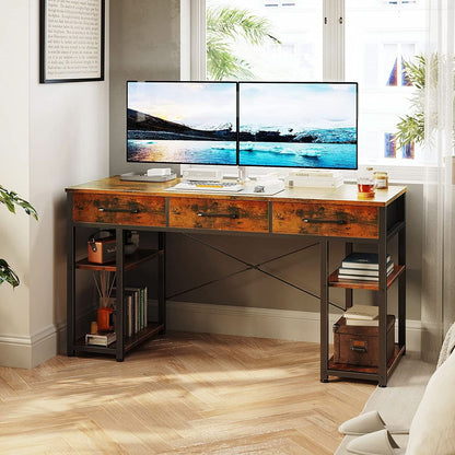 Vintage Writing Desk With Three Fabric Drawers For Office