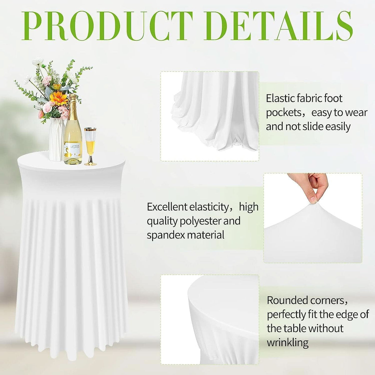 White Spandex Cocktail Tablecloths 32 Inch Round Pack Of 4