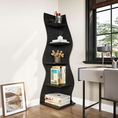 White 5 Tier Corner Shelf Wall Bookcase For Small Spaces