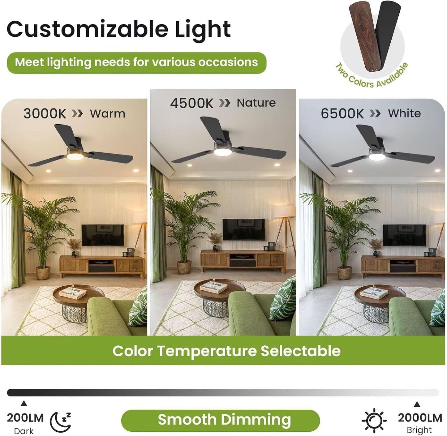 42 Inch Black Ceiling Fan With Light Energy Efficient