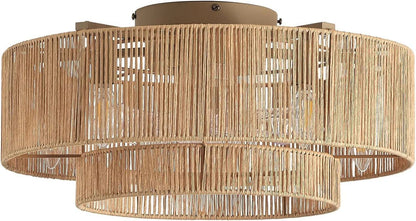 20 Inch Rattan Boho Ceiling Fan With Integrated LED Light
