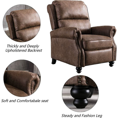Pushback Recliner Chair Leather Rivet Decoration Chocolate