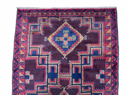 2'11" X 4'6" Vintage Handmade Tribal Wool Rug Balouchi Rug Afghan Rug Geometric