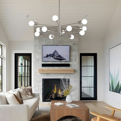 Sputnik 12 Light Brushed Nickel Chandelier For Dining Room