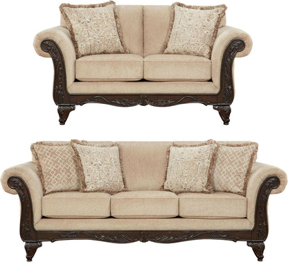2 Piece Living Room Set Sofa and Loveseat in Beige Wheat