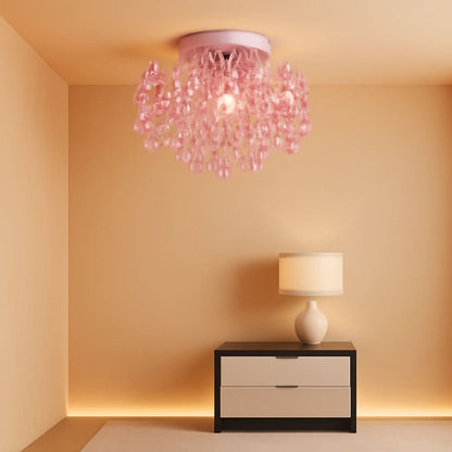 Pink Crystal Mini Chandelier 3 Light Semi Flush Mount