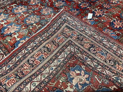 Antique Persian Bijar Rug 9x12 - Allover Motif, Red & Blue
