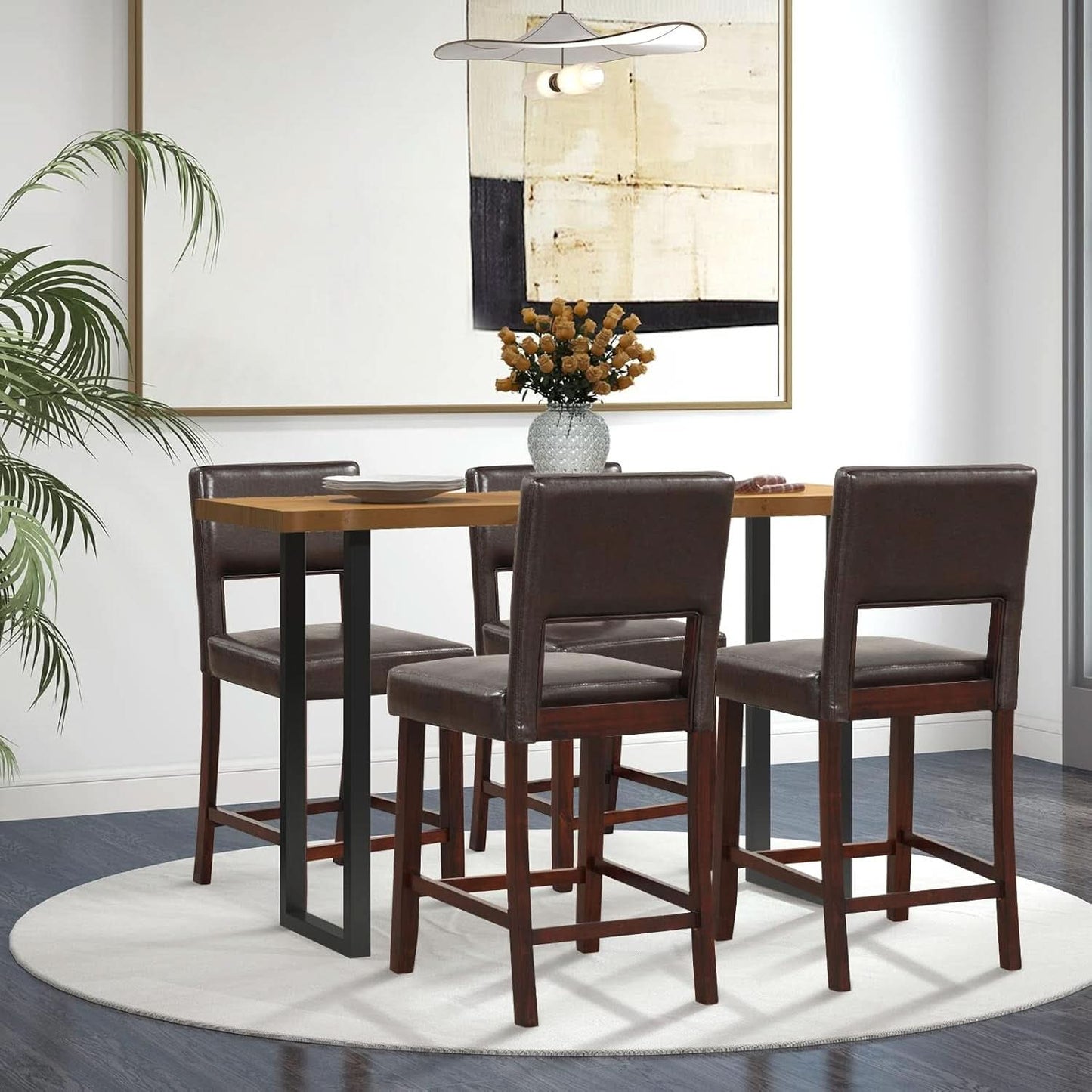Bar Stool Set of 4 24.5 Inch Counter Height PVC Leather
