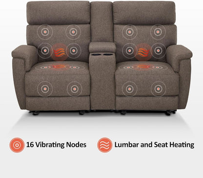 Mocha Power Recliner Loveseat With Massaging For Living Room Comfort
