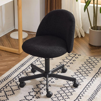 Candy Chair Jet Black Armless Desk Chair With Teddy Fleece