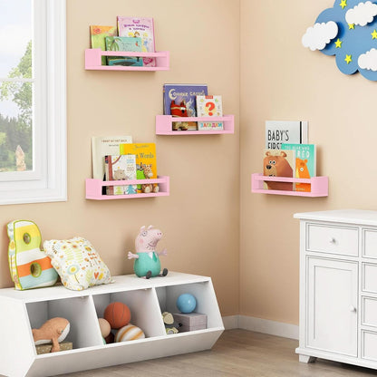 Pink Floating Wall Shelves Set Of 4 Wooden Bookshelves