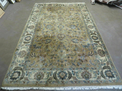 5' 6" X 9' Vintage Handmade Jaipur Indian Floral Oriental Wool Rug Veg Dyes