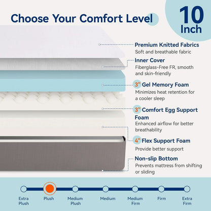 Memory Foam Mattress Full Size White Grey Hypoallergenic
