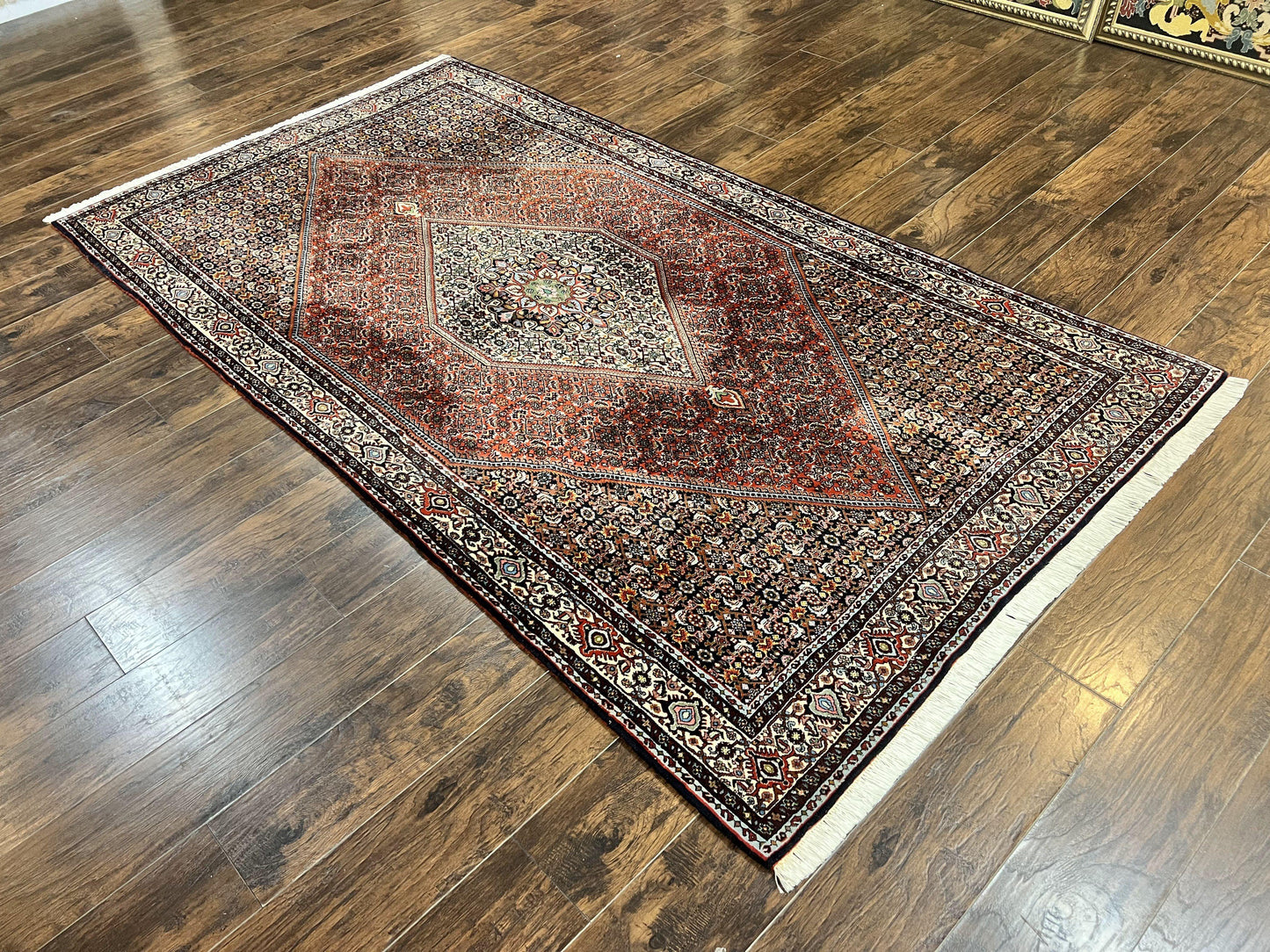 Persian Bidjar Rug 5x10, Wool Hand Knotted Vintage Carpet, Highly Detailed, Mahi Herati Pattern, 5 x 10 Oriental Rug