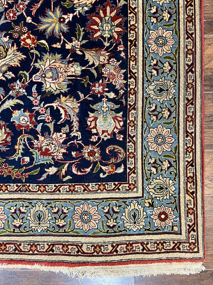 Blue Persian Qum Rug 5x7, Very Fine and Wonderful Authentic Persian Carpet, Wool Hand Knotted Vintage Semi Antique Oriental Rug, Floral, Ghom Qom Rug