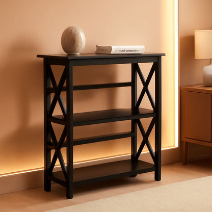 Montego 3 Shelf Bookcase Black Solid Wood Construction