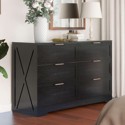 Contemporary Black 6 Drawer Dresser With SoftClosing