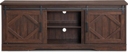 75 Inch Rustic Brown Barn Door TV Stand With Storage