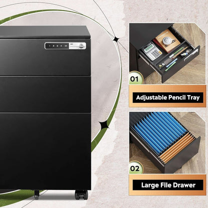 Locking 3 Drawer Steel File Cabinet With Digital Lock