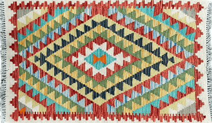 Small Kilim Rug 2x3 Colorful Turkish Kilim Accent Rug New Flatweave Wool Kilim Chobi Kilim Diamond Zigzag Playroom Rug